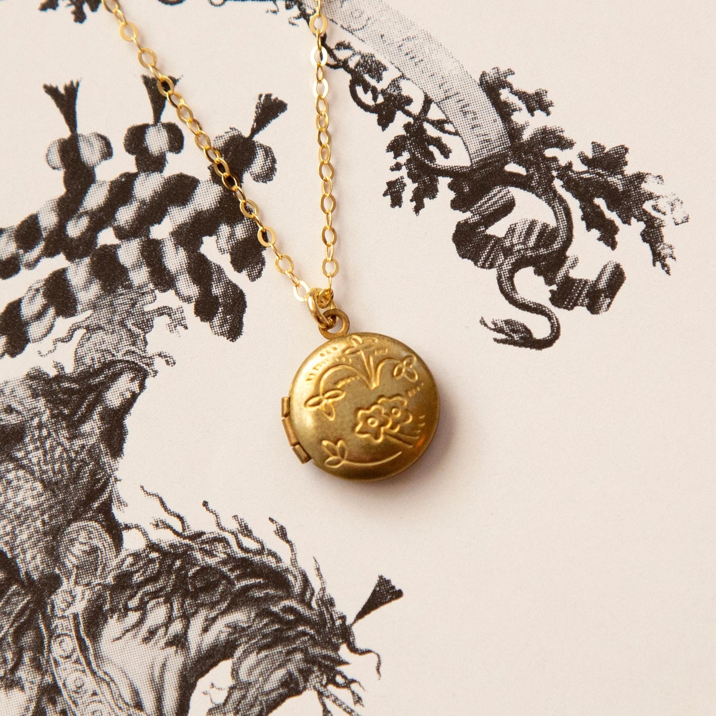 Vintage Mini Round Floral Locket Necklace