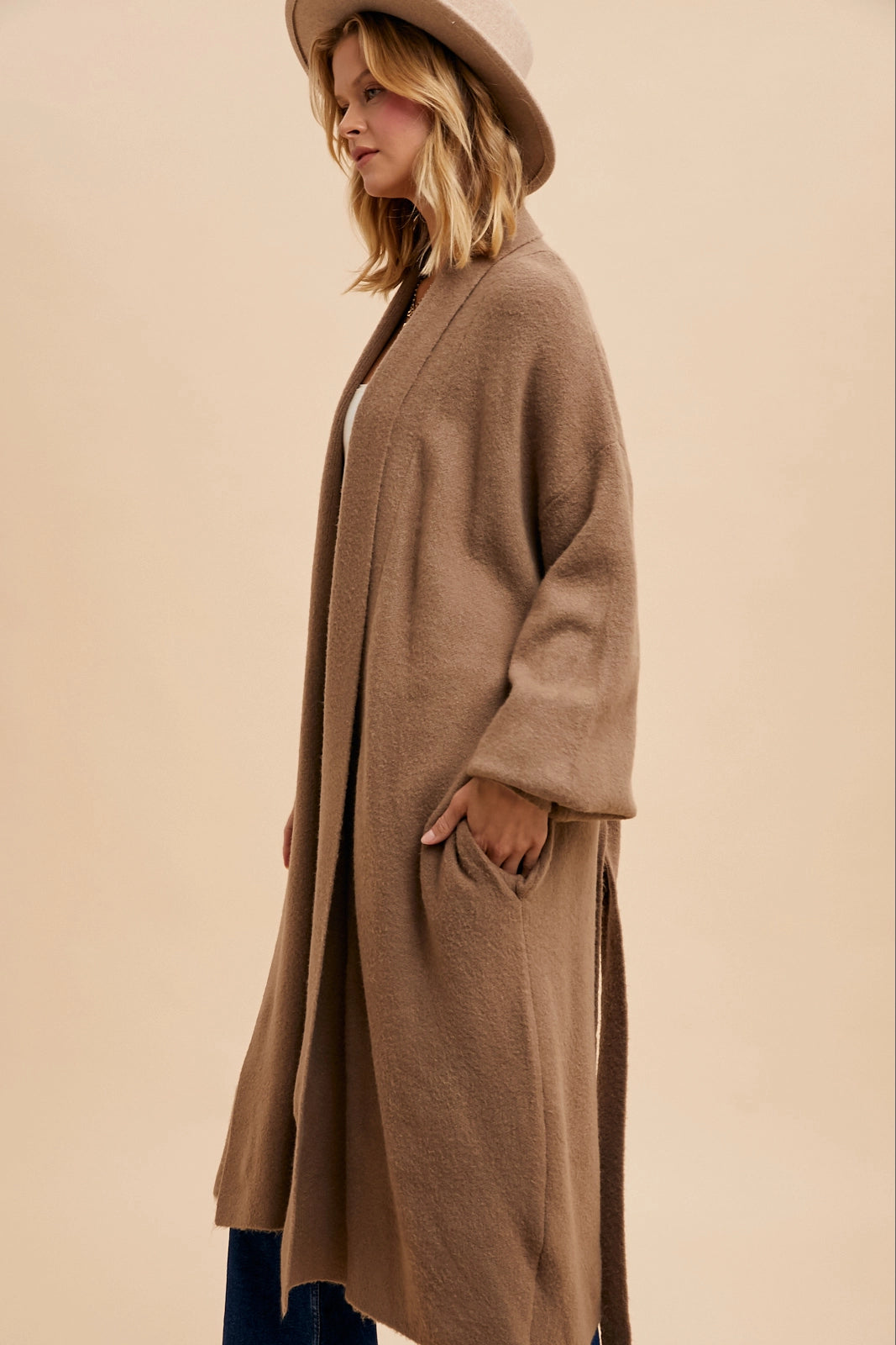 Knitted Long Line Shawl Collar Cardigan