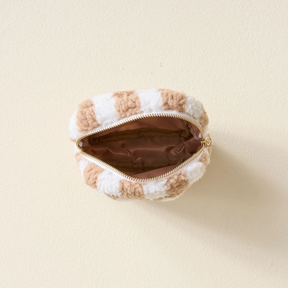 Tan Checker Square Teddy Pouch