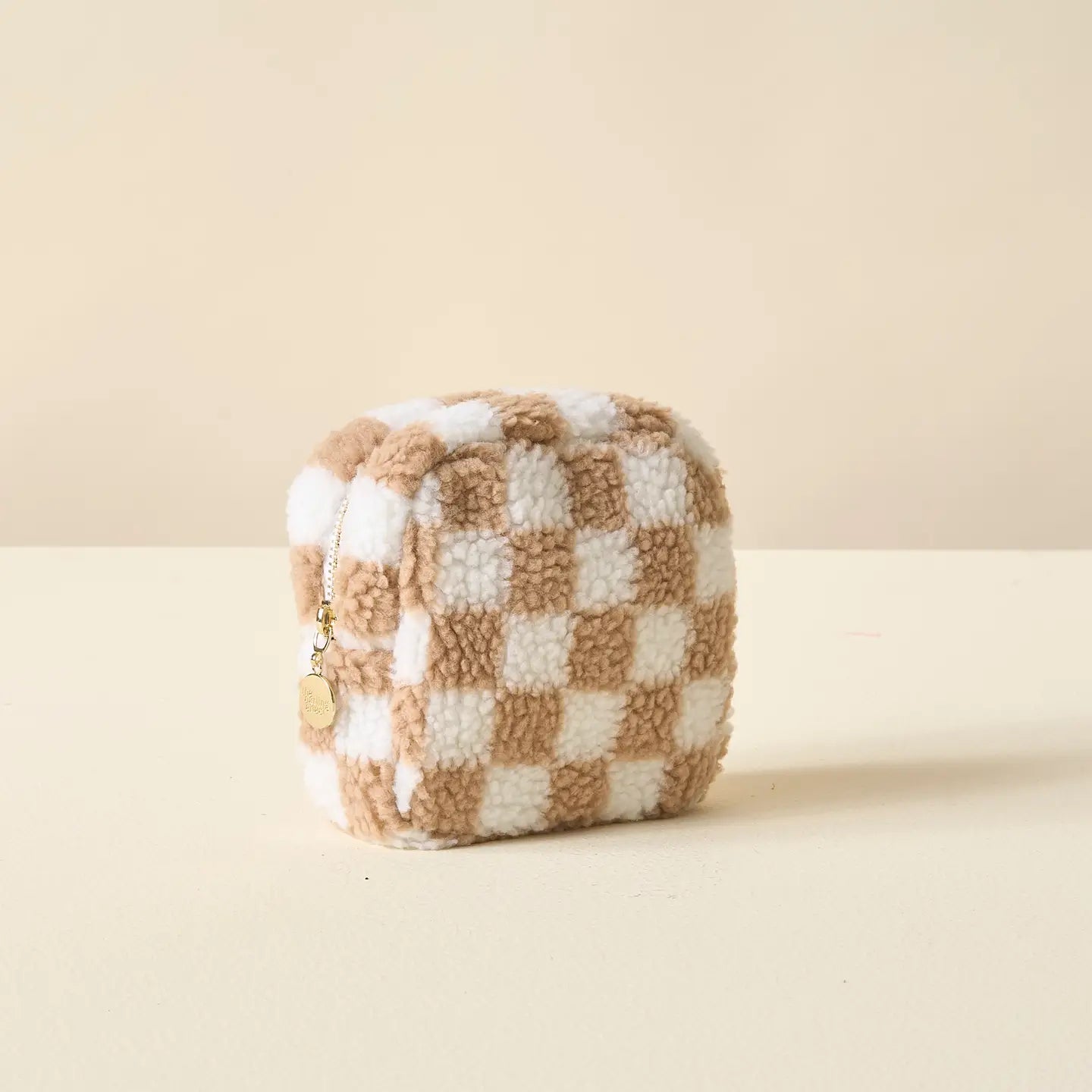 Tan Checker Square Teddy Pouch