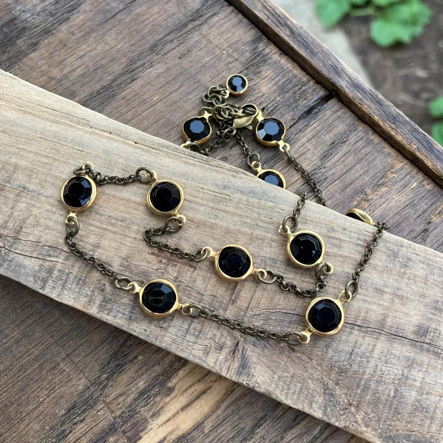 Jet Black Crystal Beaded Layering Necklace