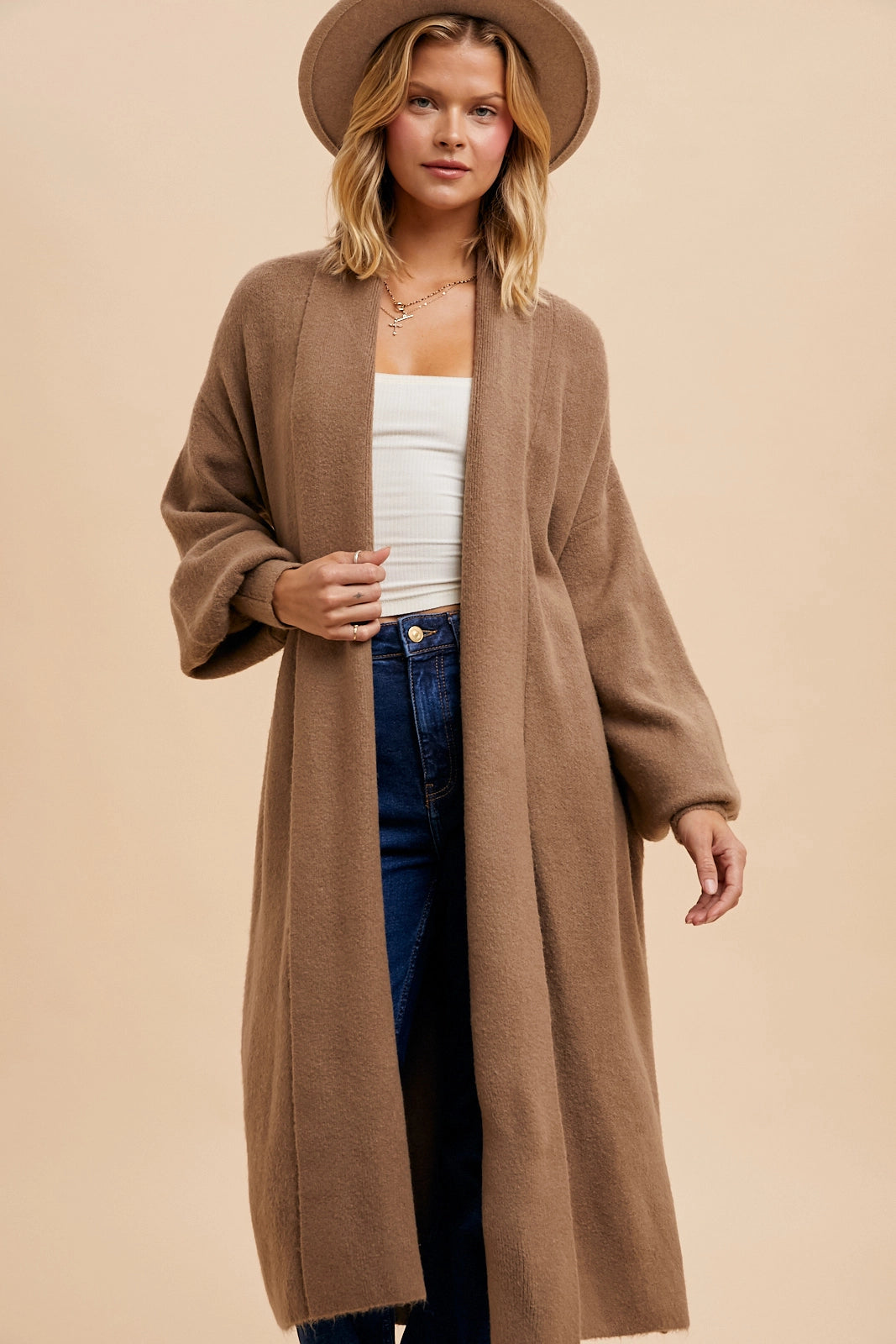 Knitted Long Line Shawl Collar Cardigan
