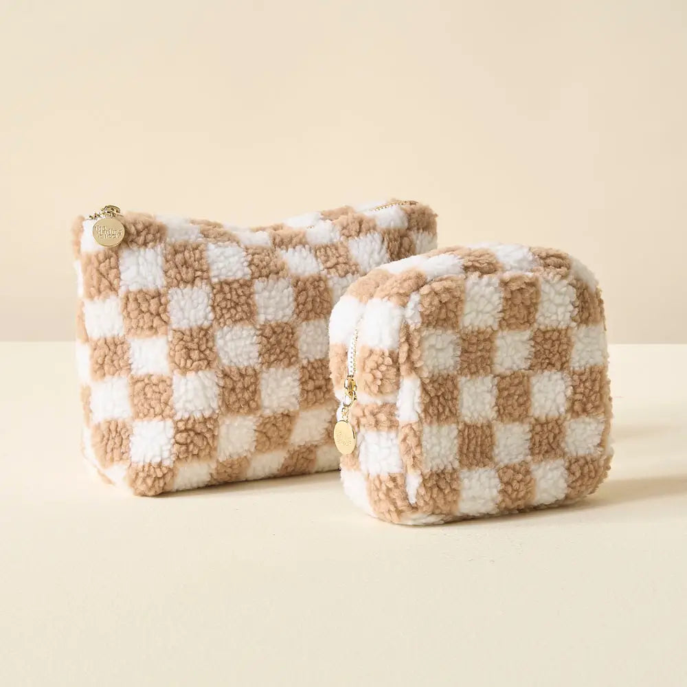 Tan Checker Teddy Pouch