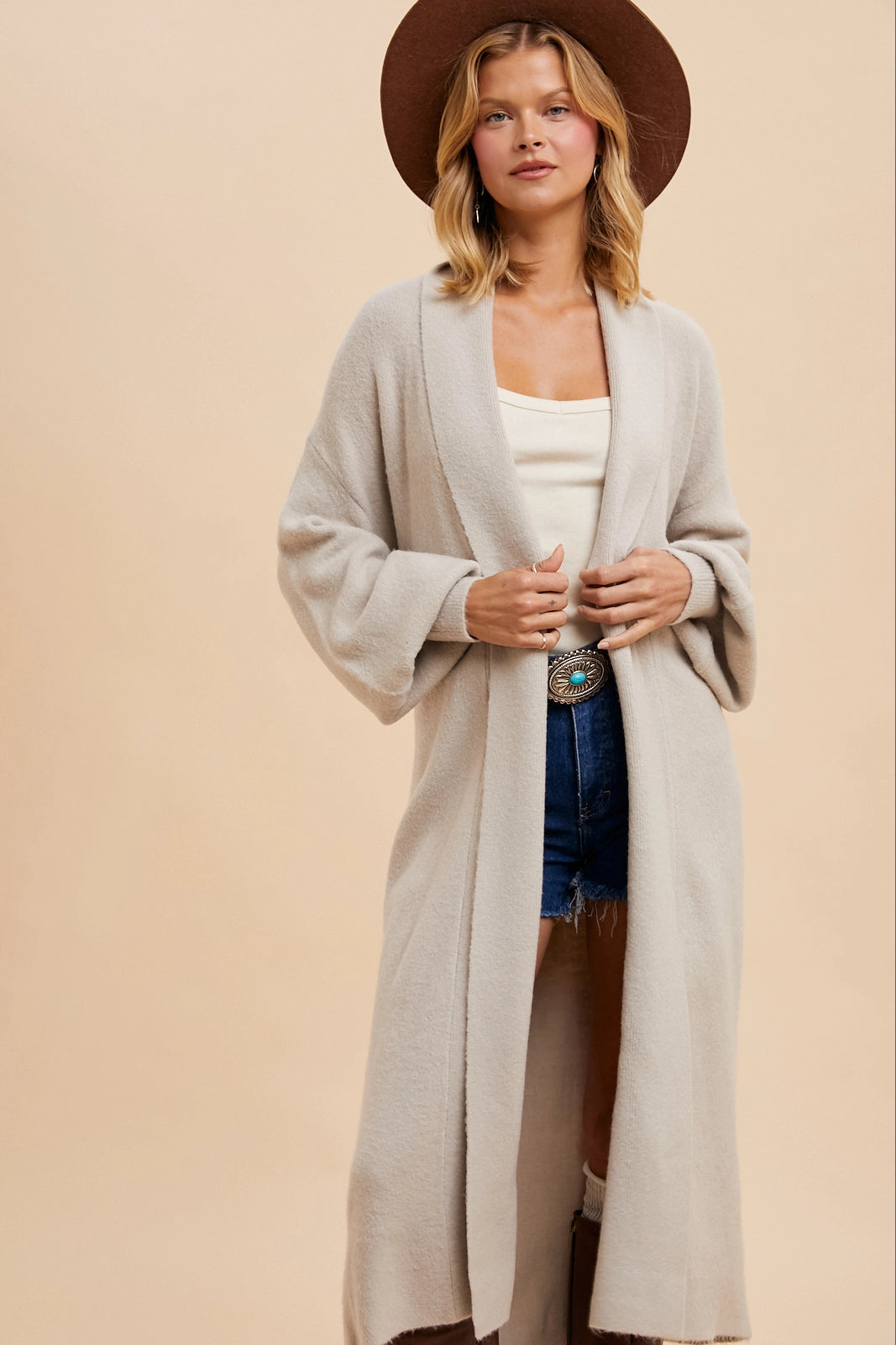 Knitted Long Line Shawl Collar Cardigan