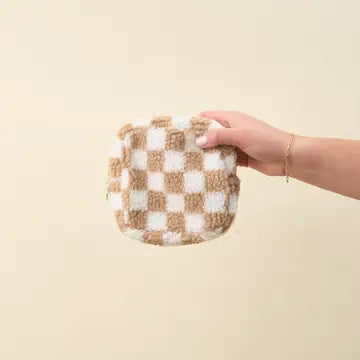 Tan Checker Square Teddy Pouch