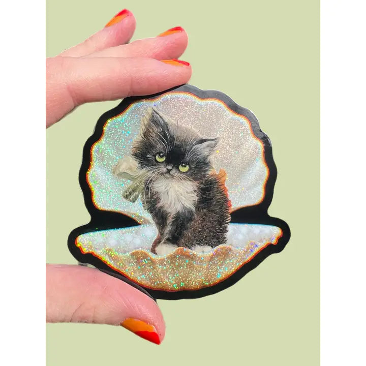 Tuxedo Kitty Seashell Sticker