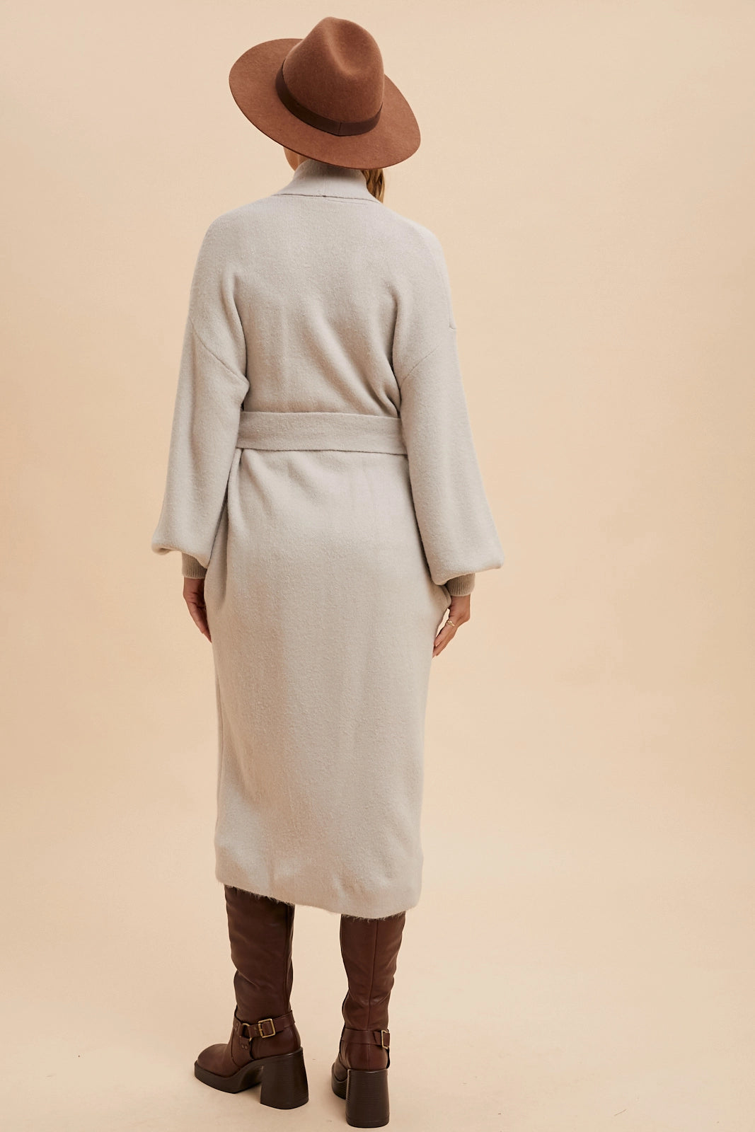 Knitted Long Line Shawl Collar Cardigan