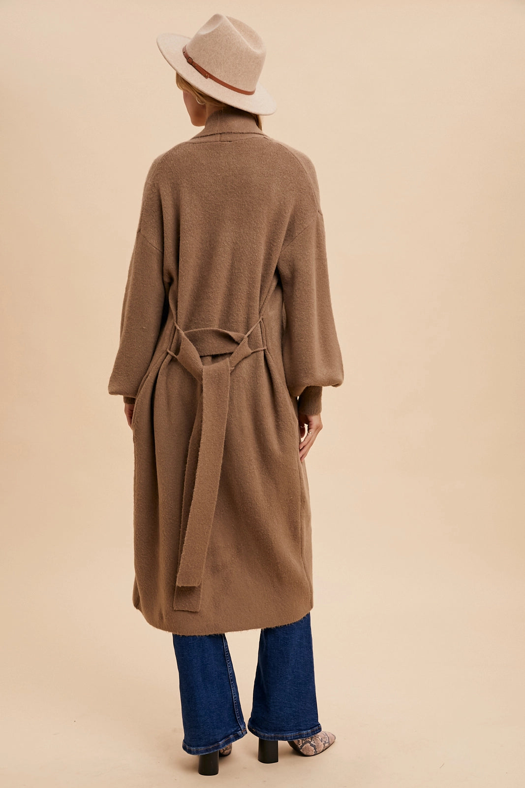 Knitted Long Line Shawl Collar Cardigan