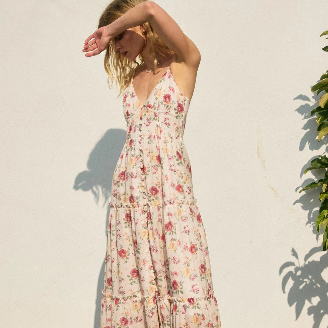 A Kiss Bustier Tiered Maxi Dress