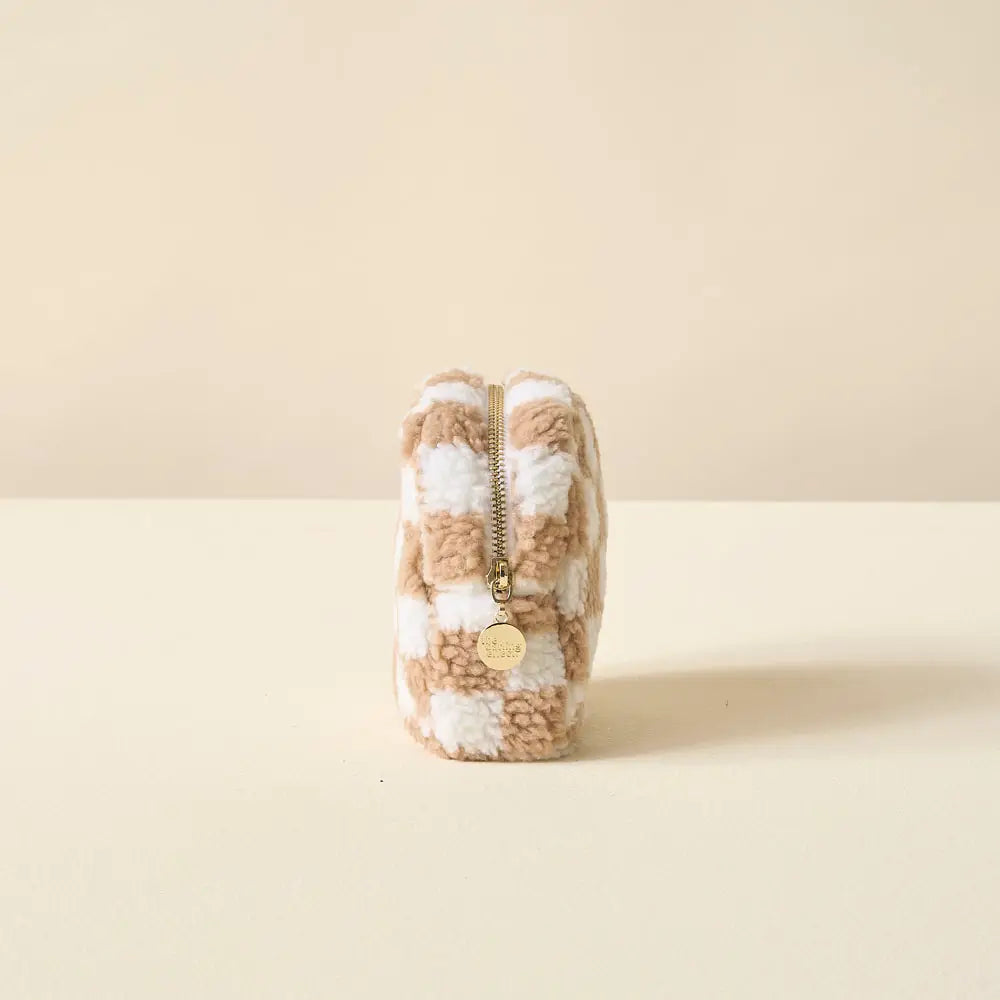 Tan Checker Square Teddy Pouch