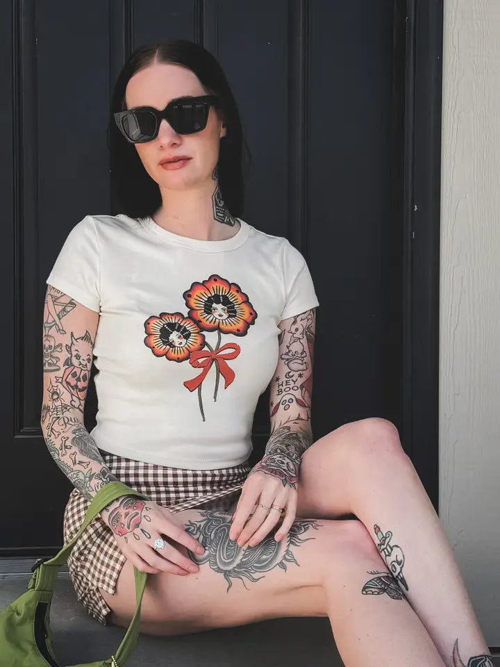 Blossom Sisters Cropped Baby Tee in Natural