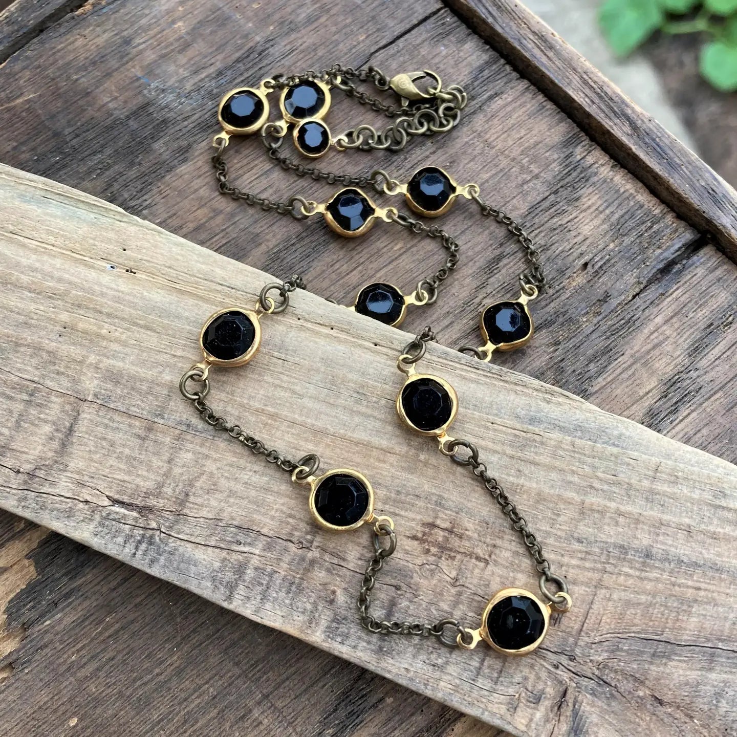 Jet Black Crystal Beaded Layering Necklace