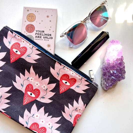 Flaming Heart Zipper Pouch