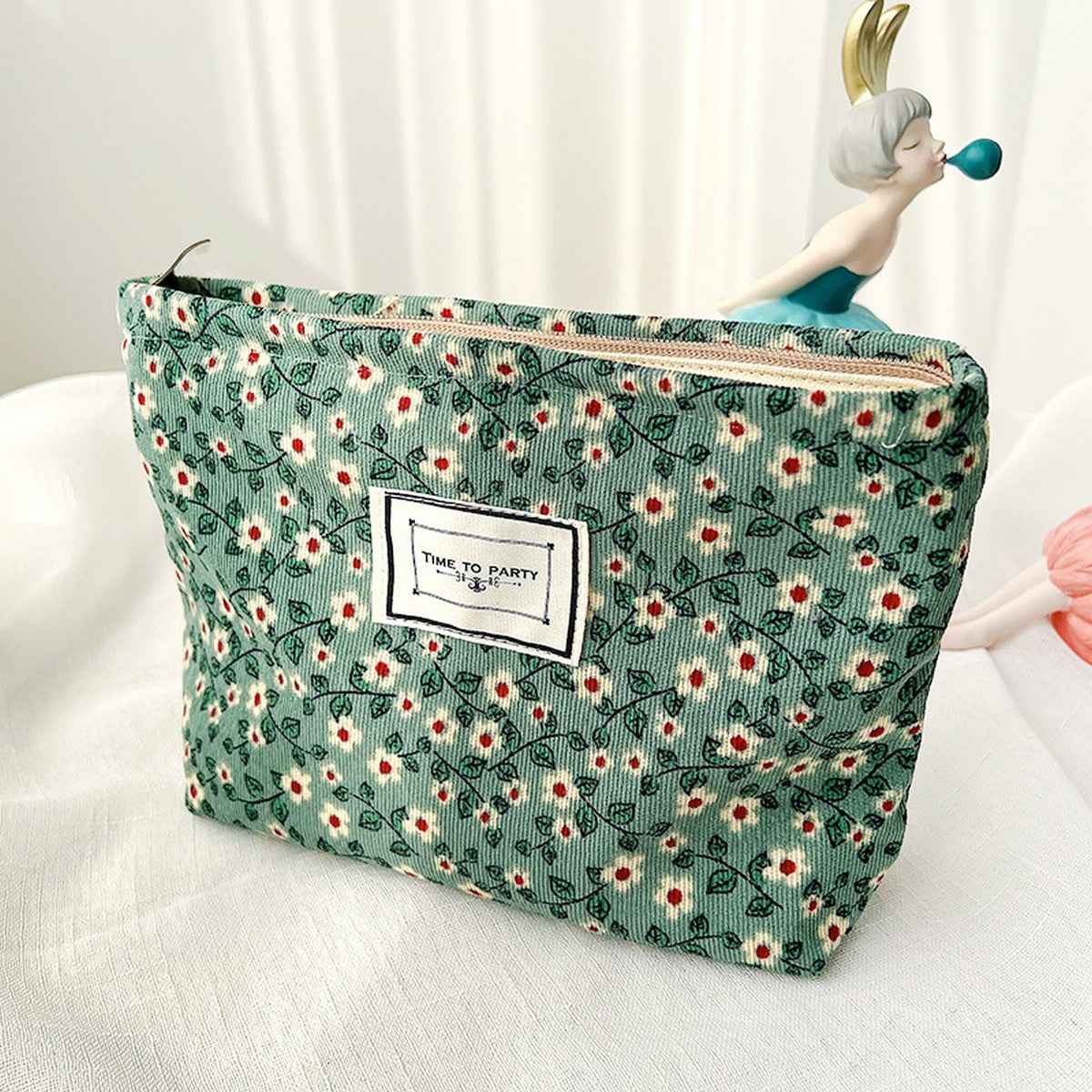 Green Floral Makeup Bag