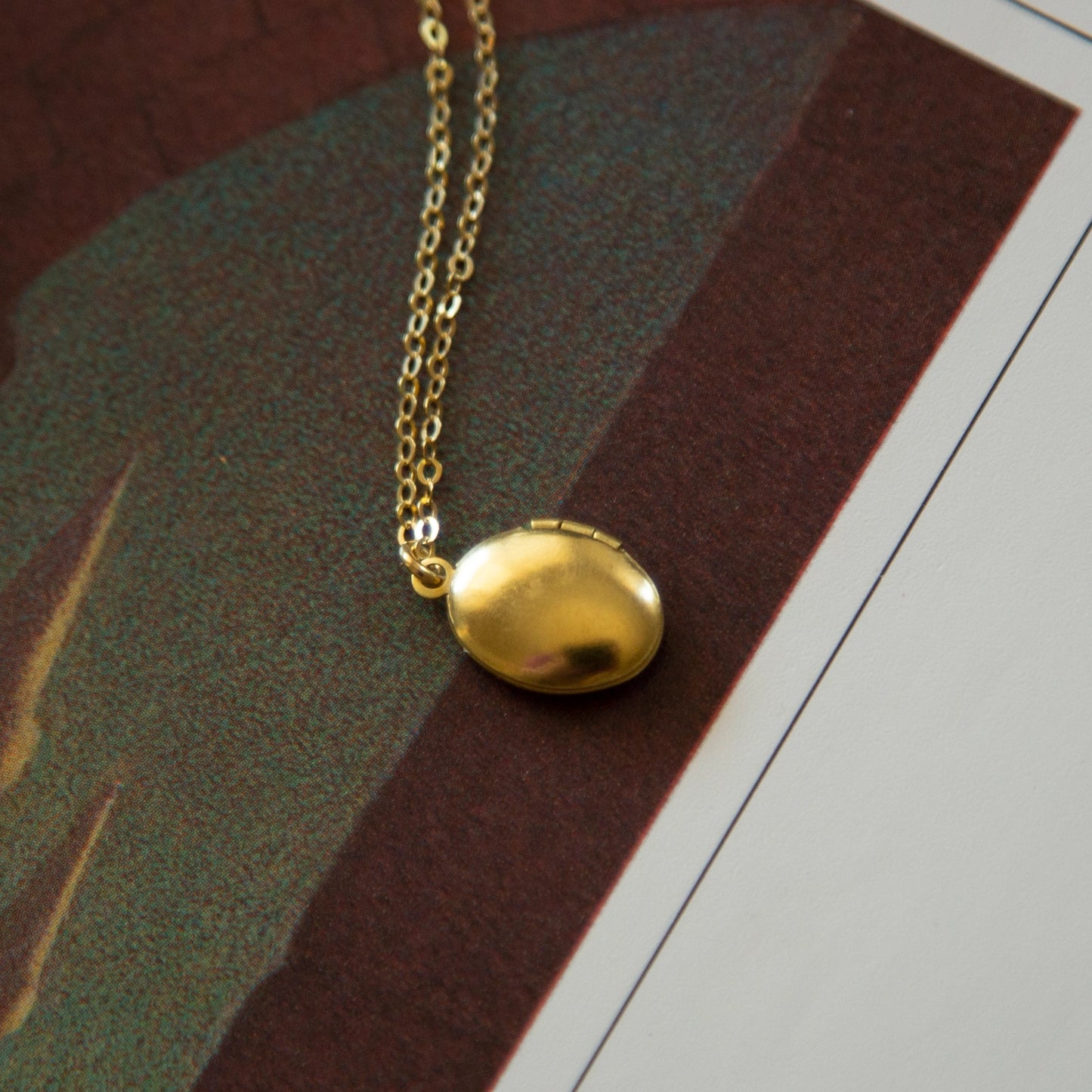 Vintage Mini Brass Oval Locket Necklace