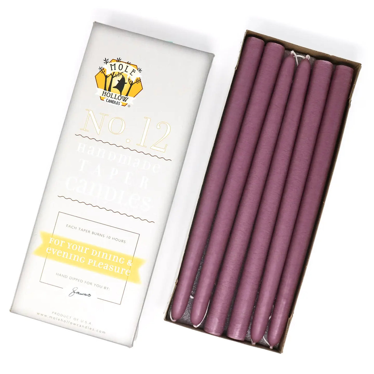 12" Hand Dipped Unscented Taper Candles