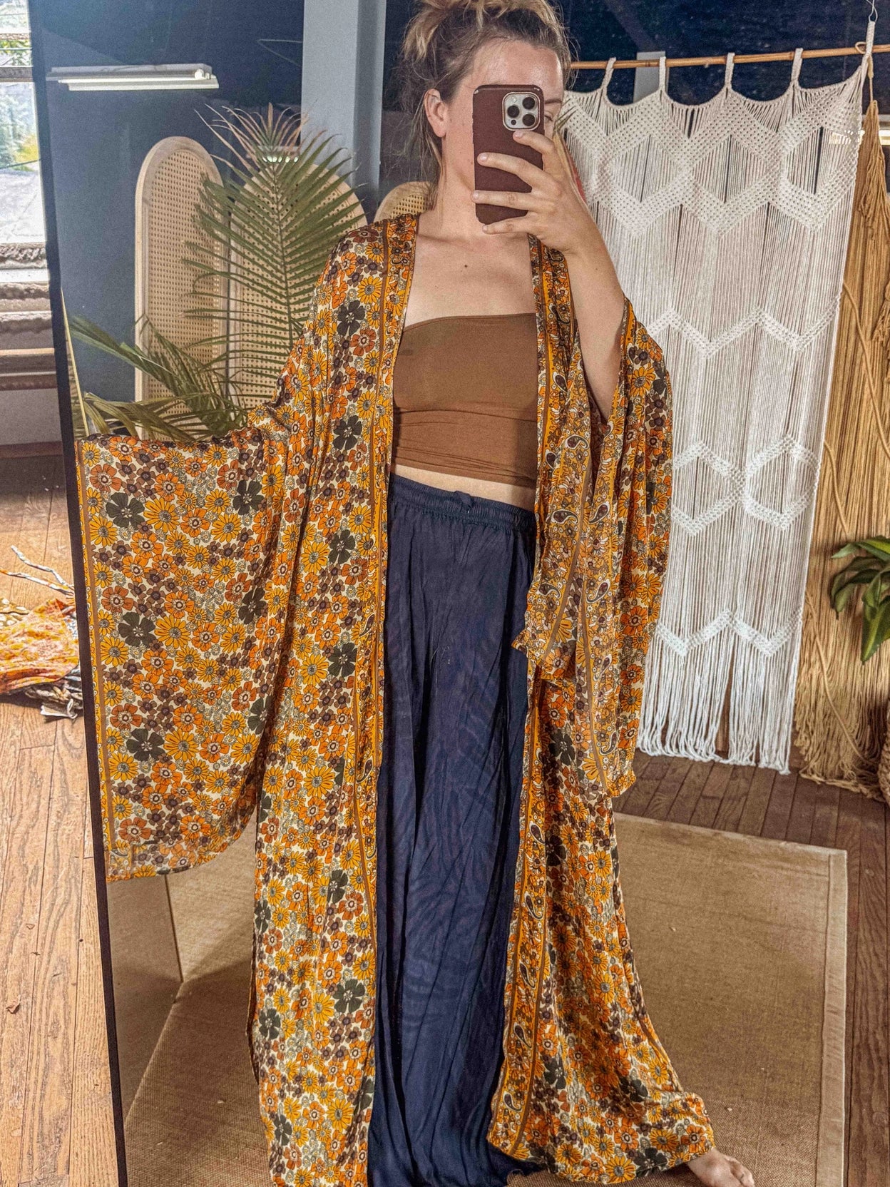 Silk Bell Sleeve Kimono Robe