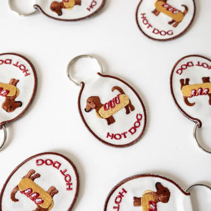 Hot Dog Embroidered Keychain