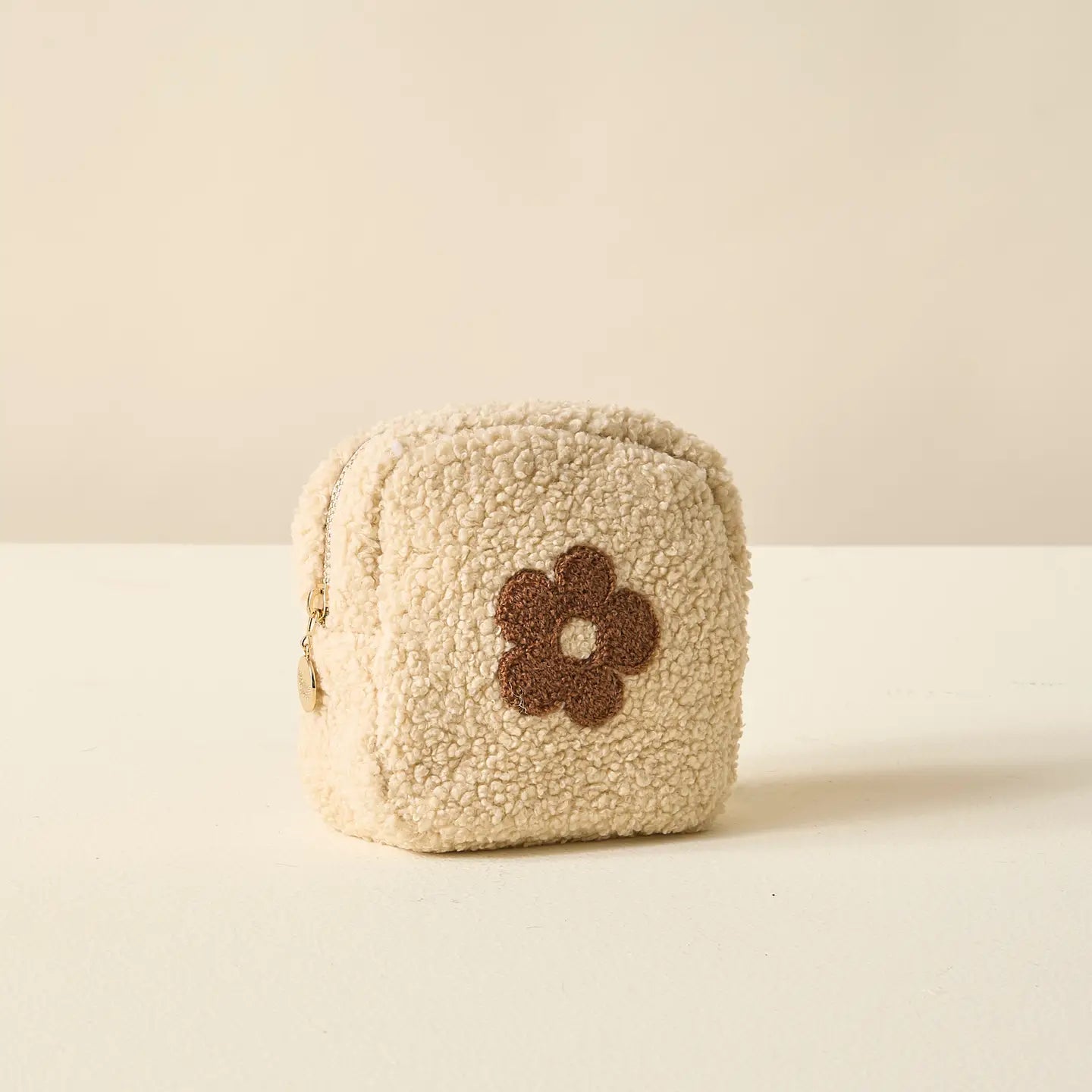 Brown Flower Square Teddy Pouch