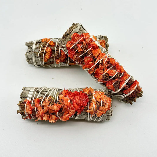 Orange Floral + White Sage Fall Smudge Wand