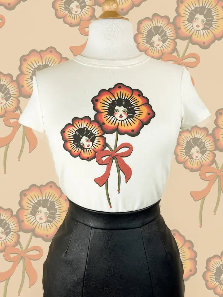 Blossom Sisters Cropped Baby Tee in Natural