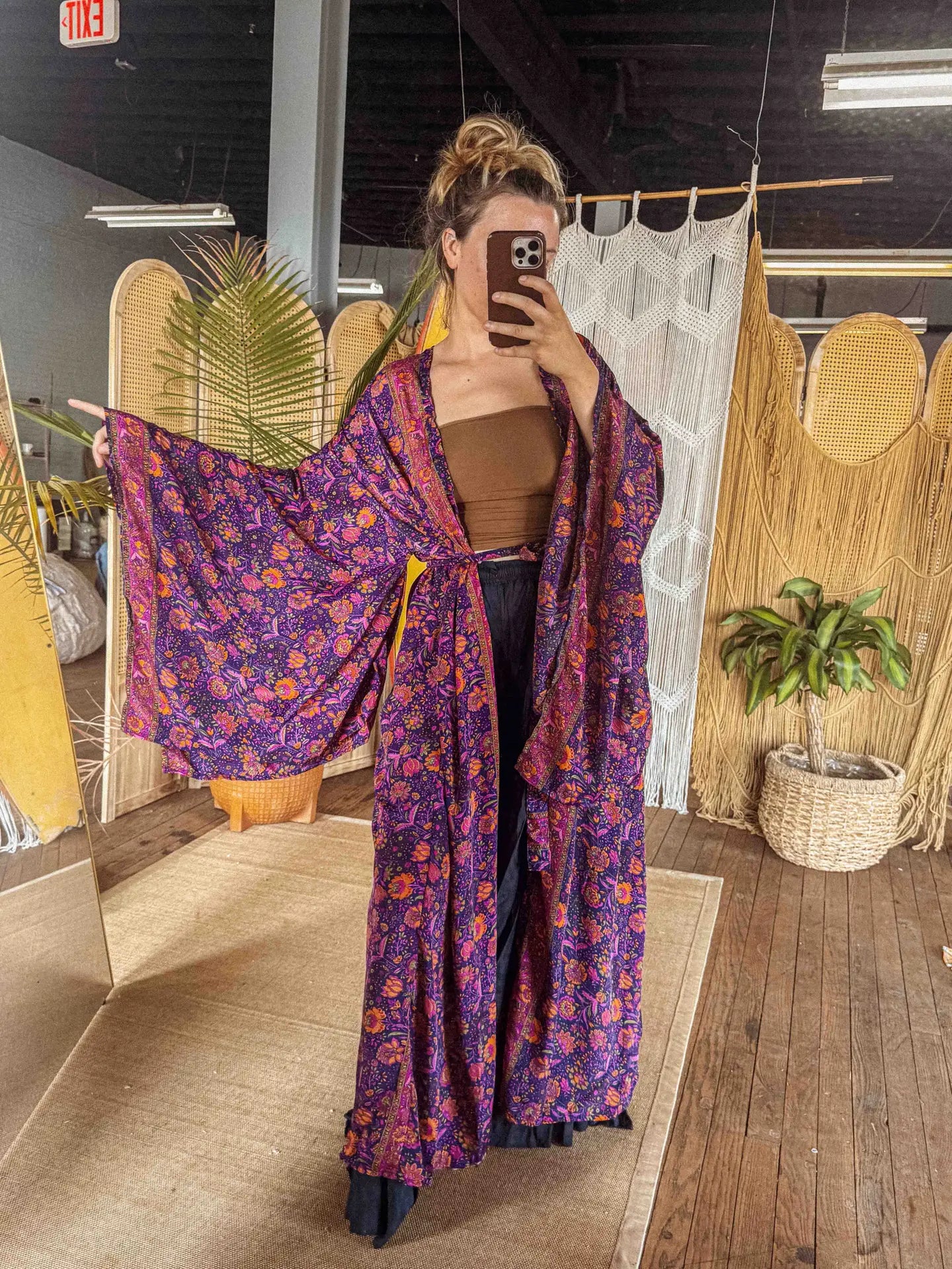 Silk Bell Sleeve Kimono Robe