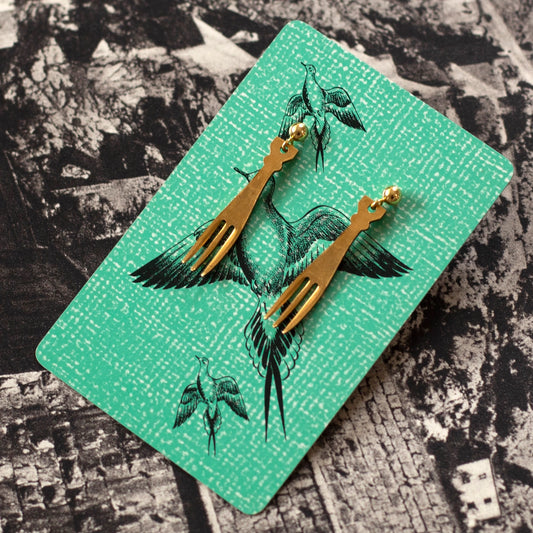 Vintage Brass Fork Charm Earrings