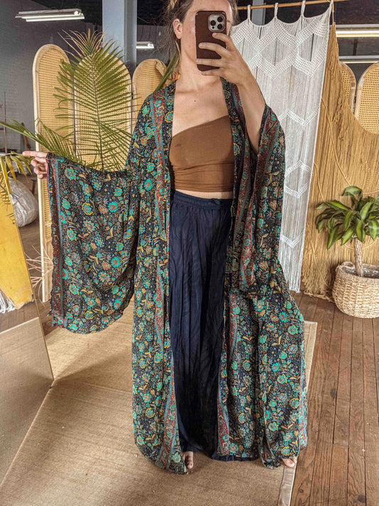 Silk Bell Sleeve Kimono Robe