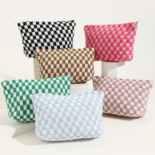 Large Checkered Makeup Bag