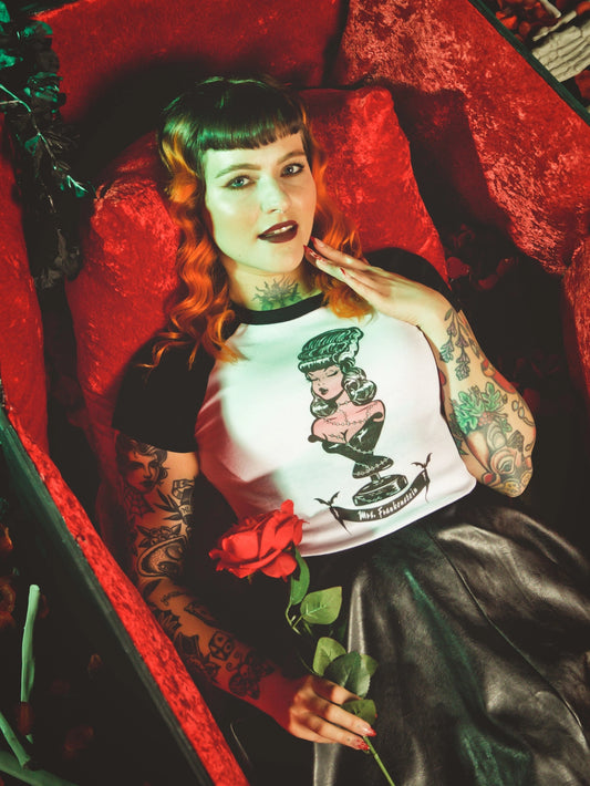 Mrs. Frankenstein Raglan Baby Tee