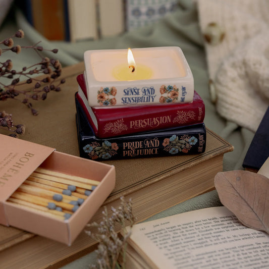 Jane Austen Book Stack Candle