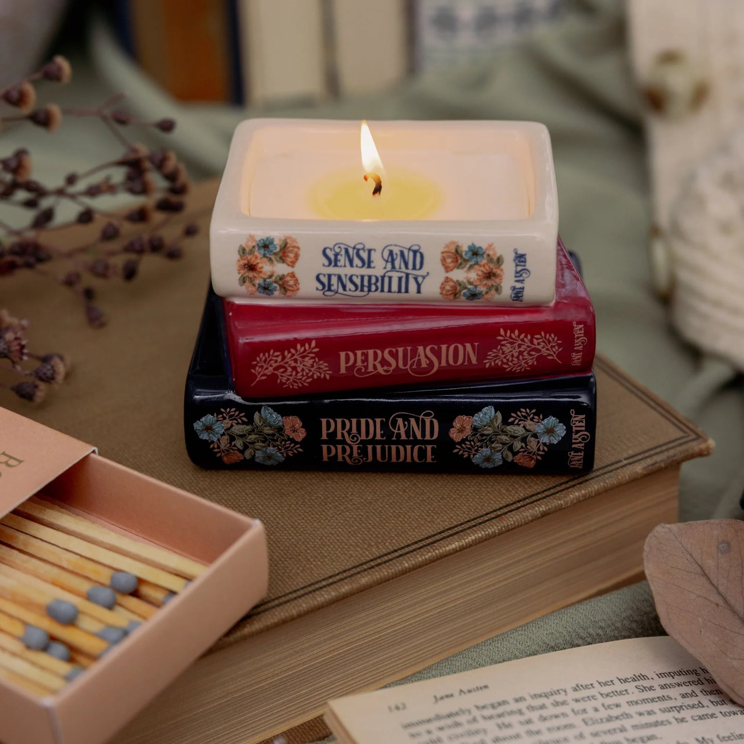 Jane Austen Book Stack Candle