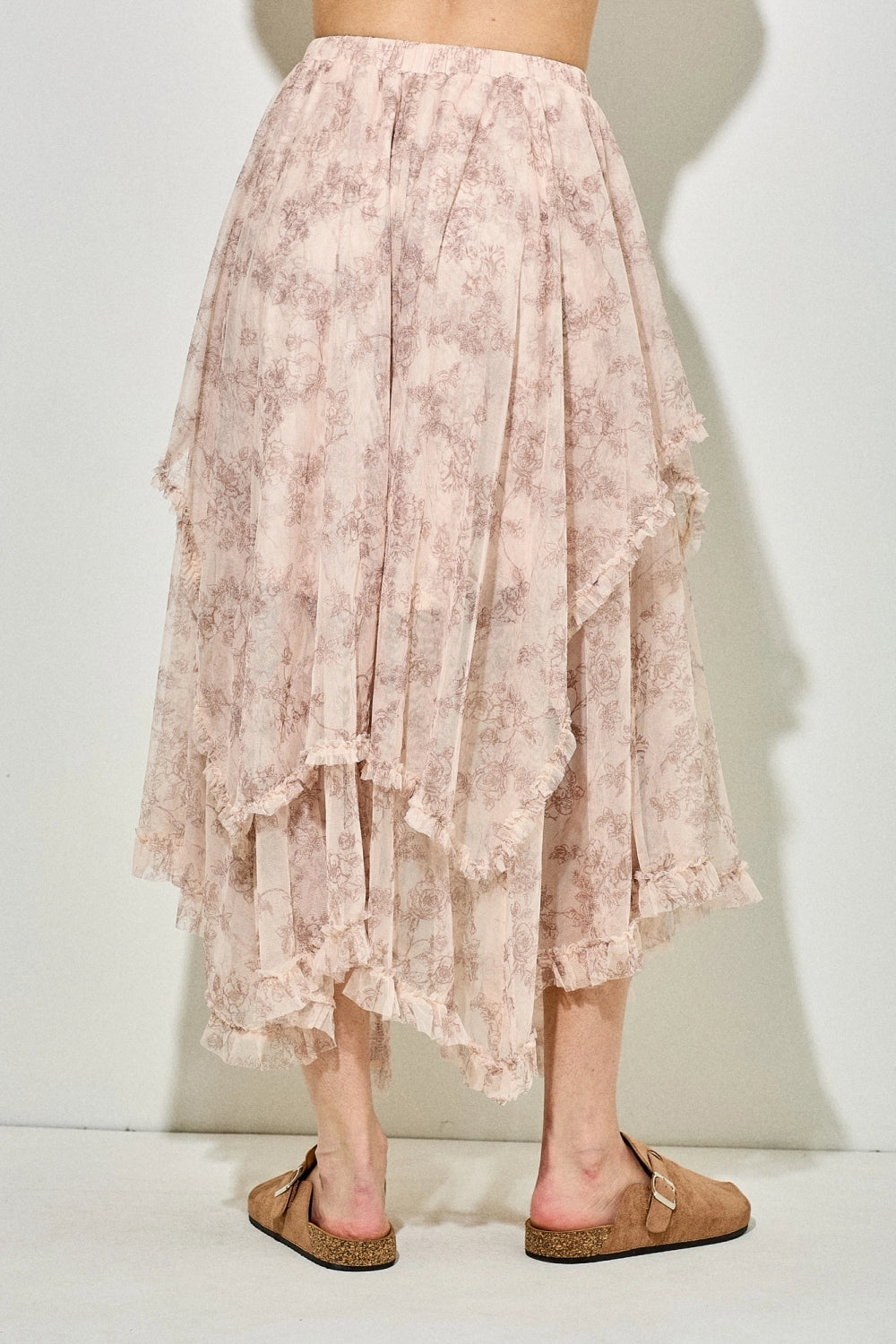 Floral Print Sheet Midi Skirt