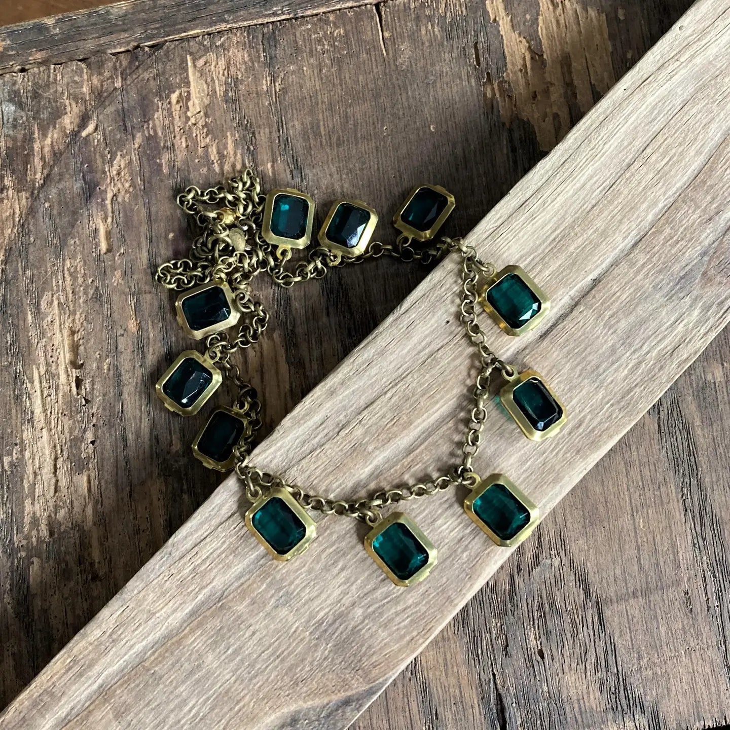 Emerald Jewel Brass Choker Necklace