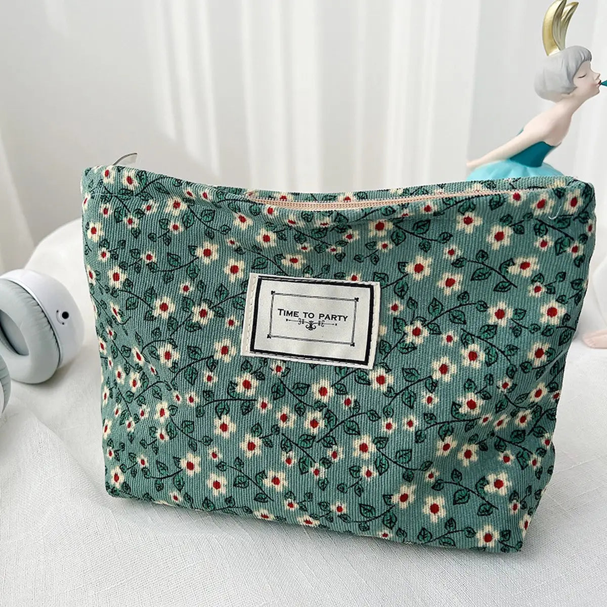 Green Floral Makeup Bag