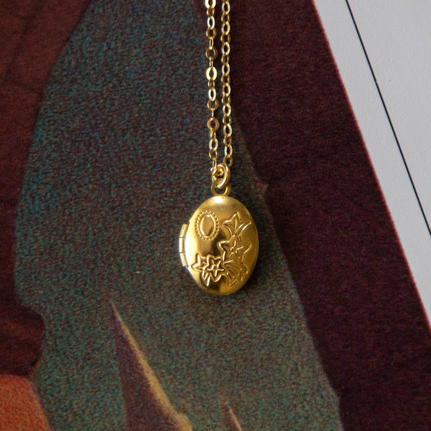 Vintage Mini Brass Oval Locket Necklace