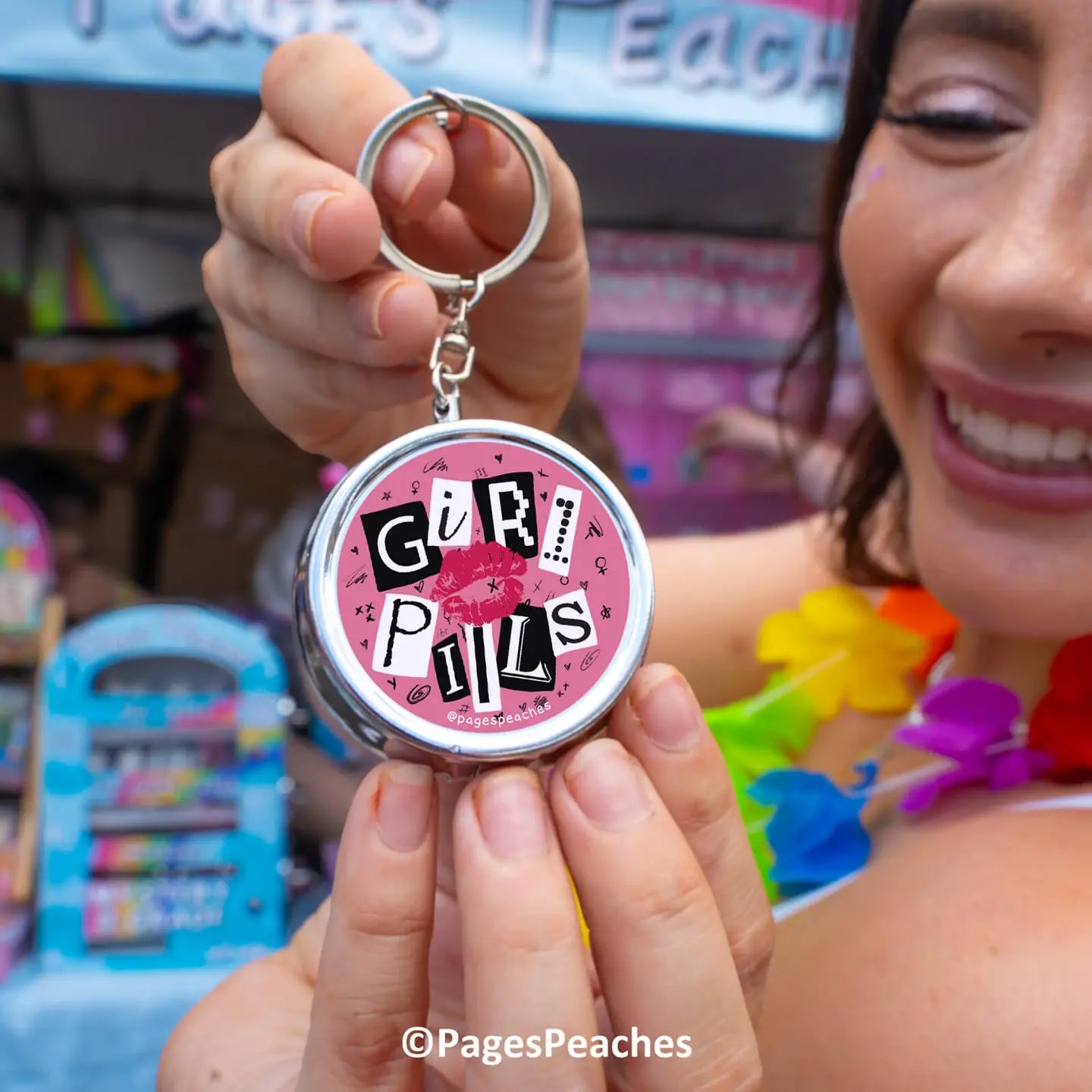 Girl Pills Pill Case Keychain