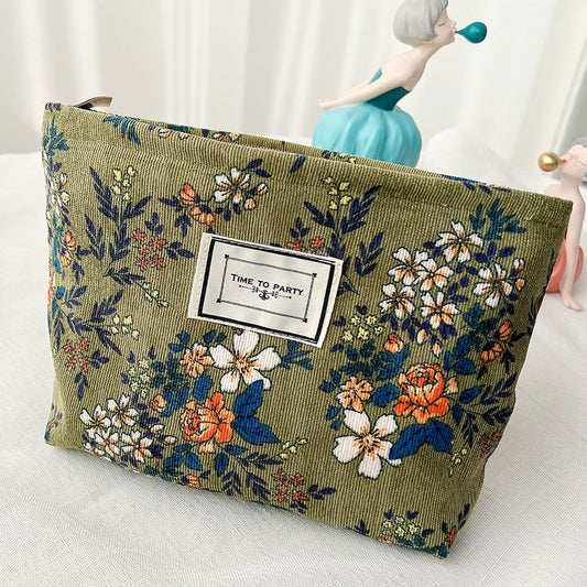 Olive Floral Makeup Bag