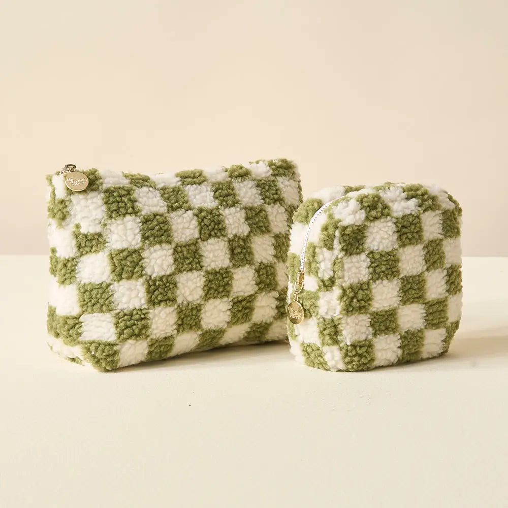 Green Checker Teddy Pouch