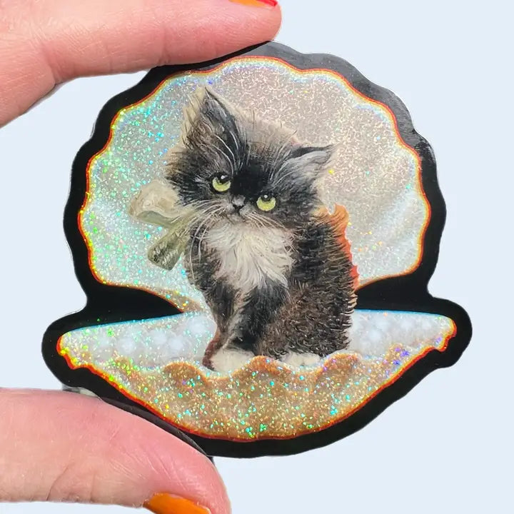 Tuxedo Kitty Seashell Sticker