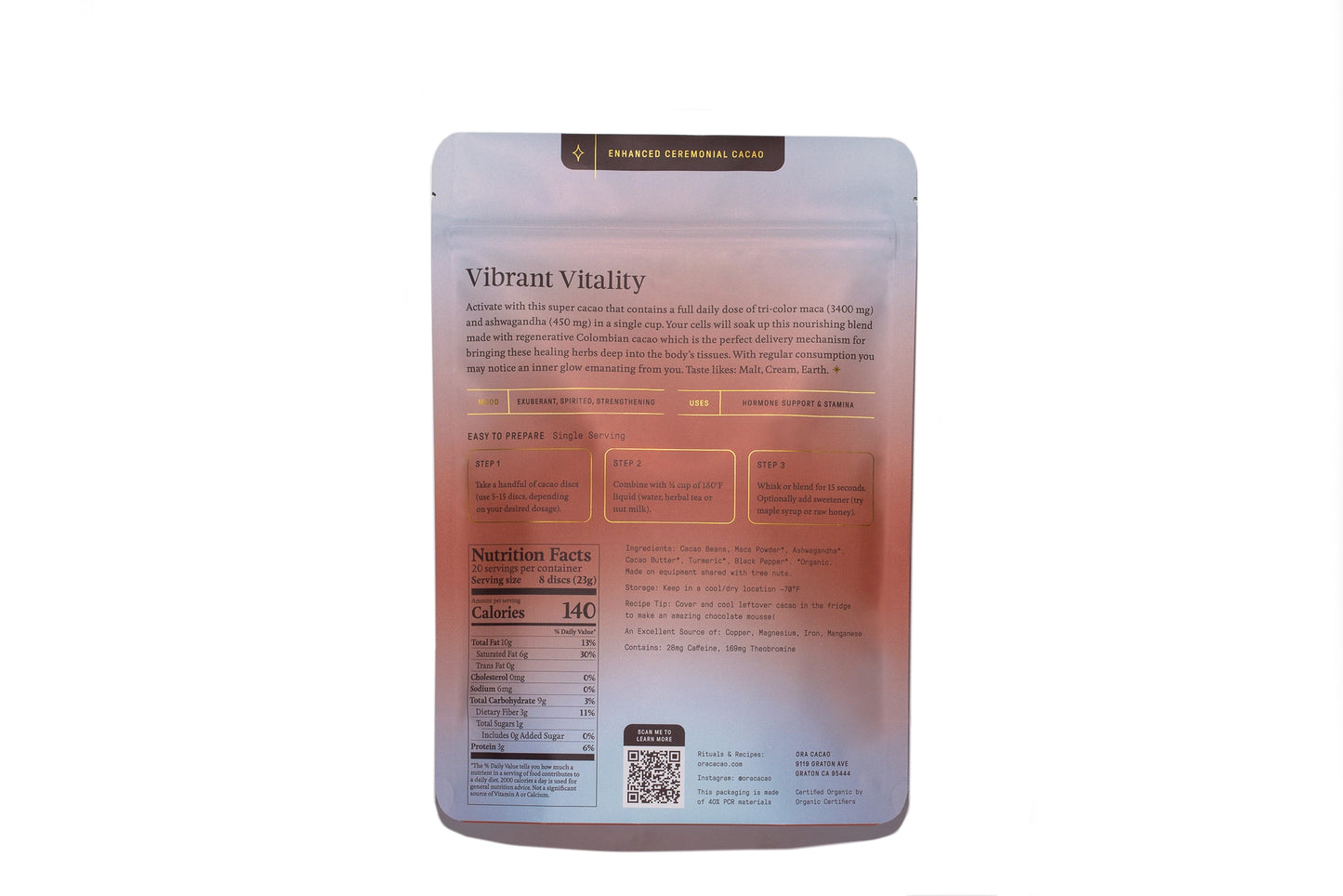 Vibrant Vitality Enhanced Cacao - Organic - Ceremonial