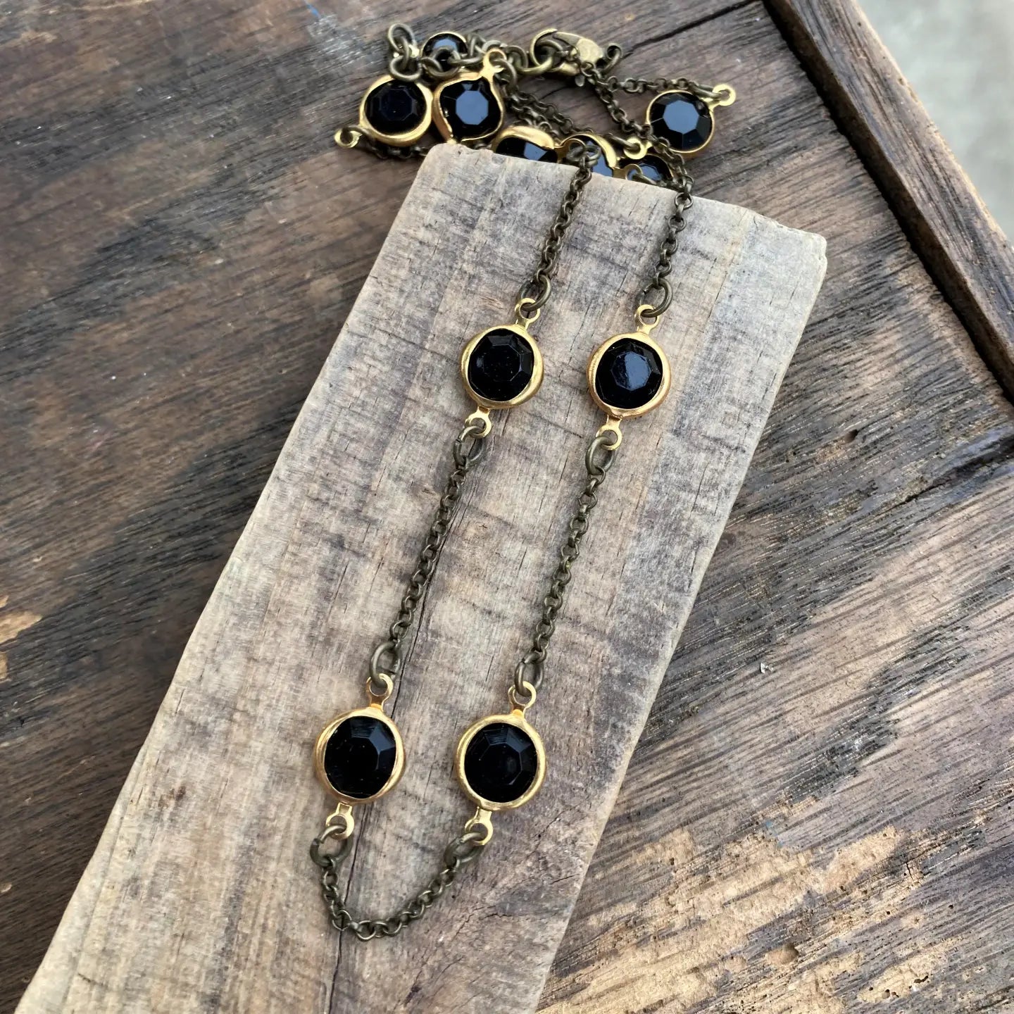 Jet Black Crystal Beaded Layering Necklace