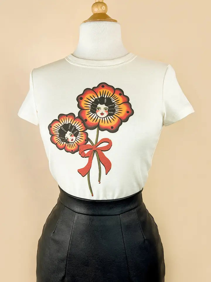 Blossom Sisters Cropped Baby Tee in Natural