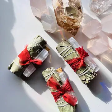 Selenite Crystal, Palo Santo, + Eucalyptus Smudge Bundle