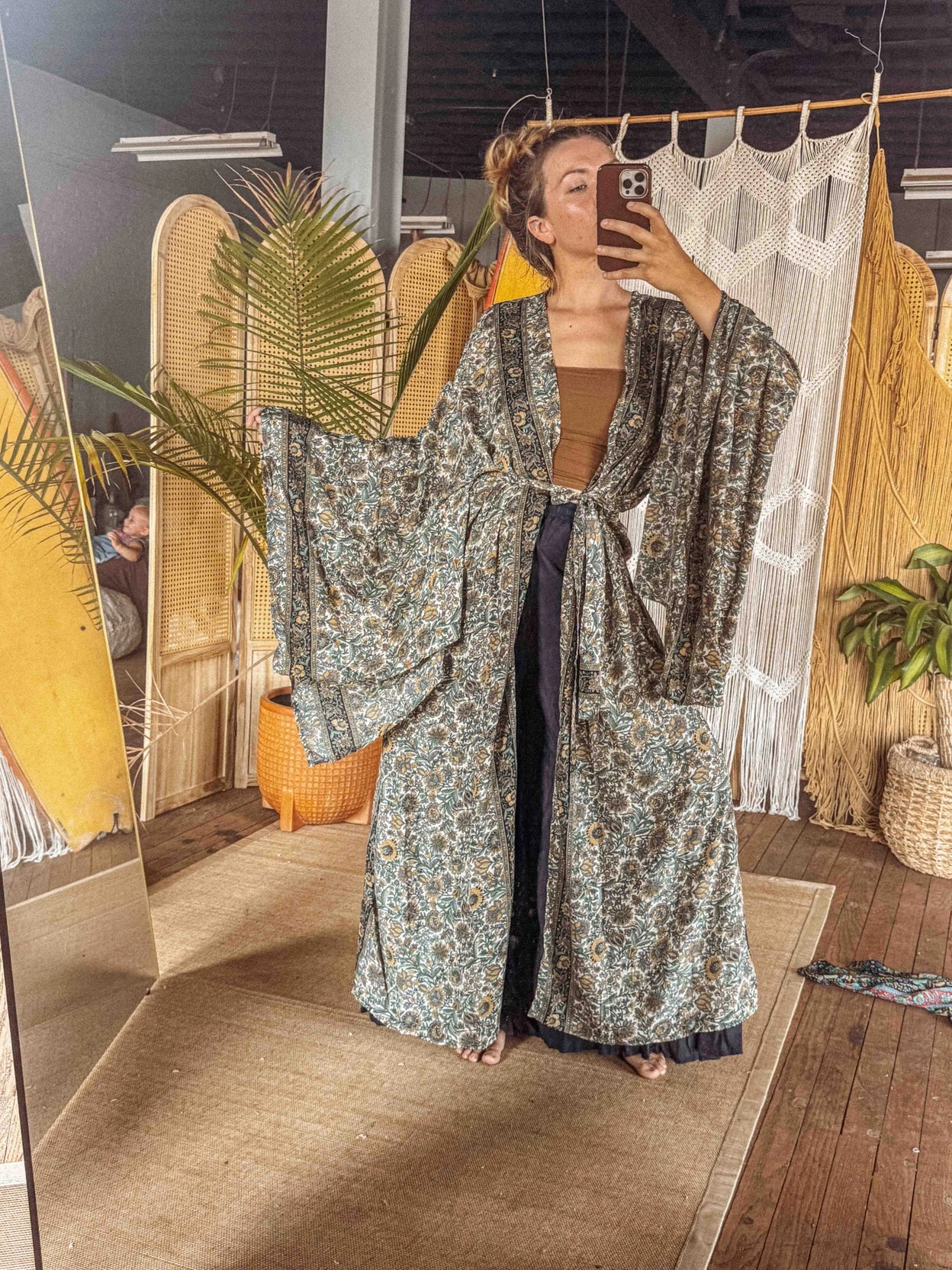 Silk Bell Sleeve Kimono Robe