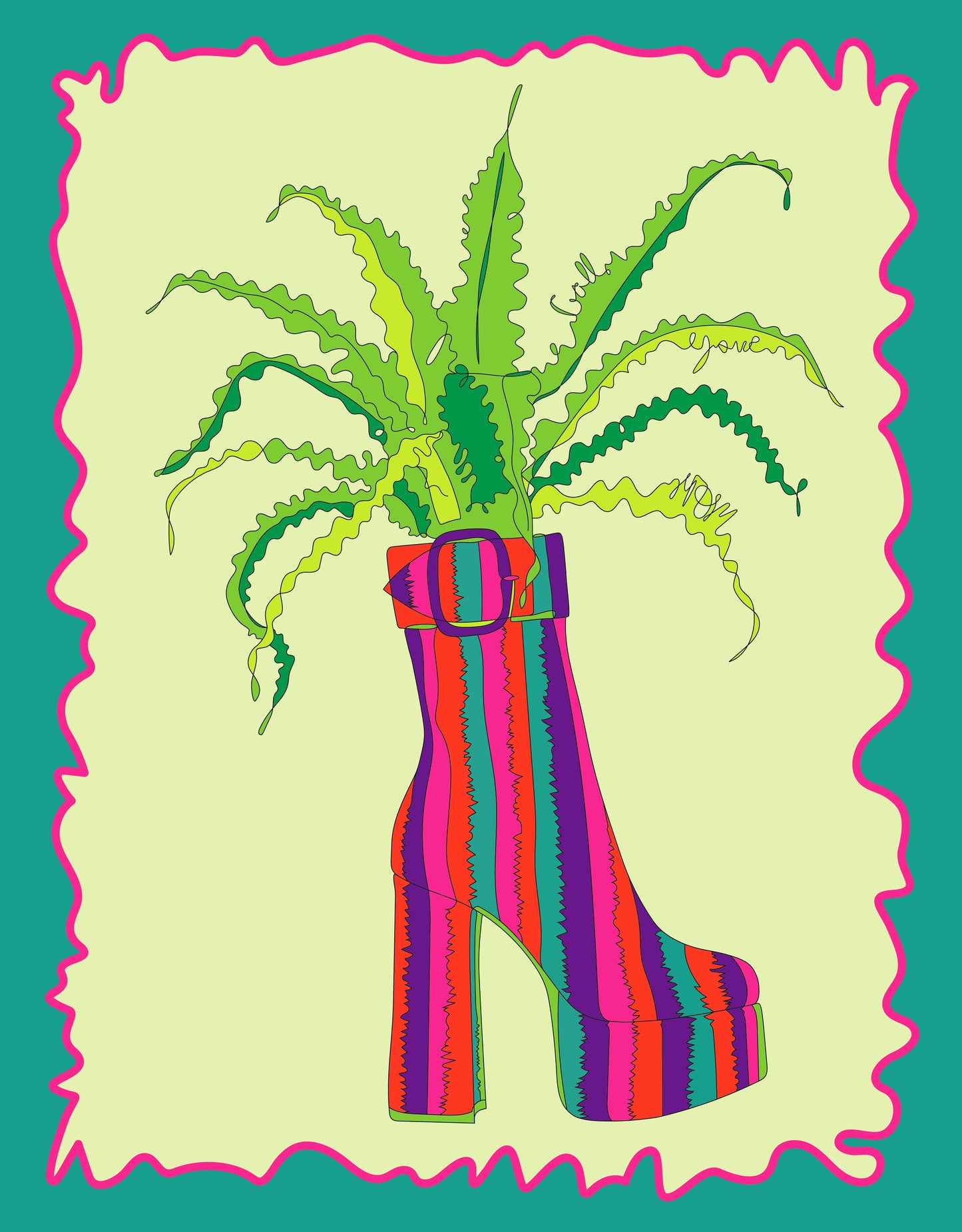 Platforms & Plants Art Print: Boot & Fern
