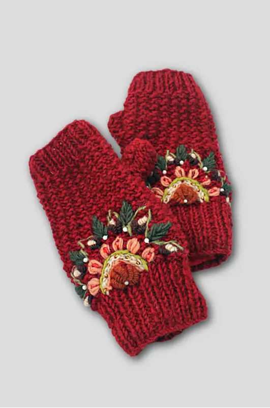 Embroidered & Beaded Wool Hand Warmer