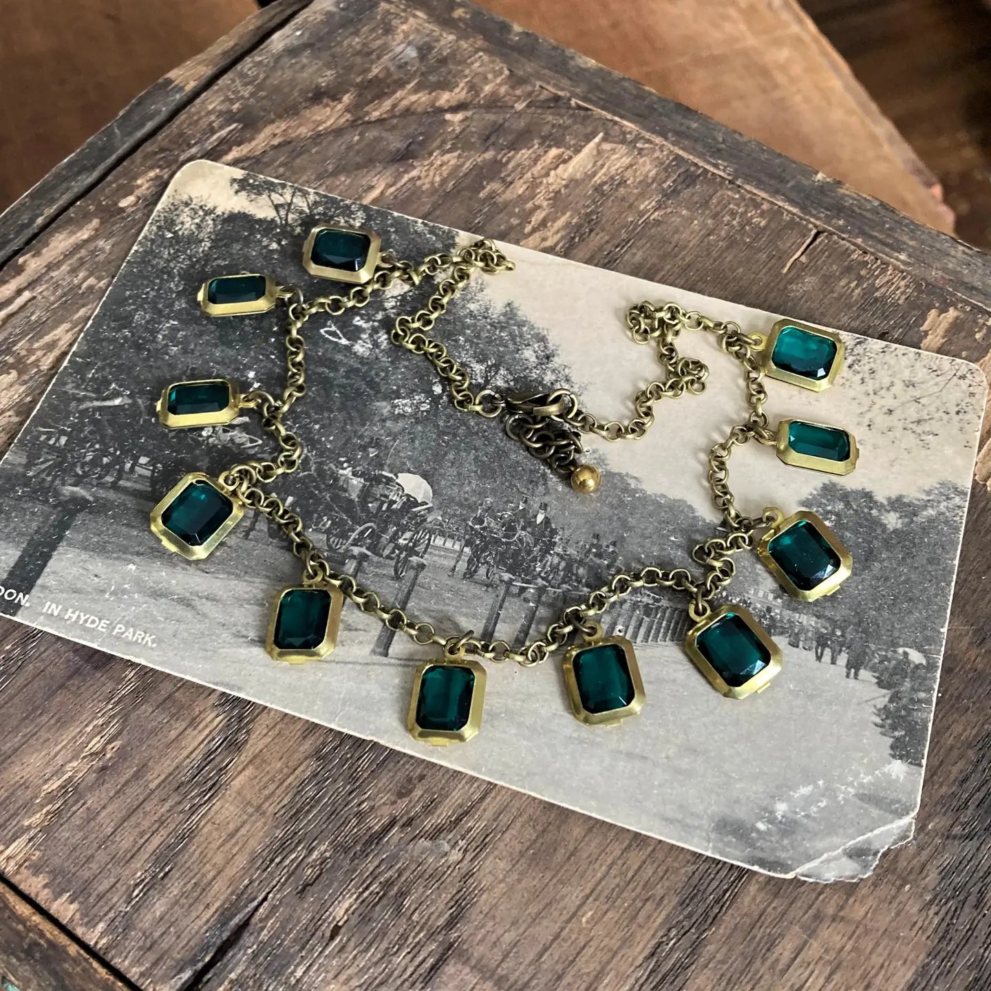 Emerald Jewel Brass Choker Necklace
