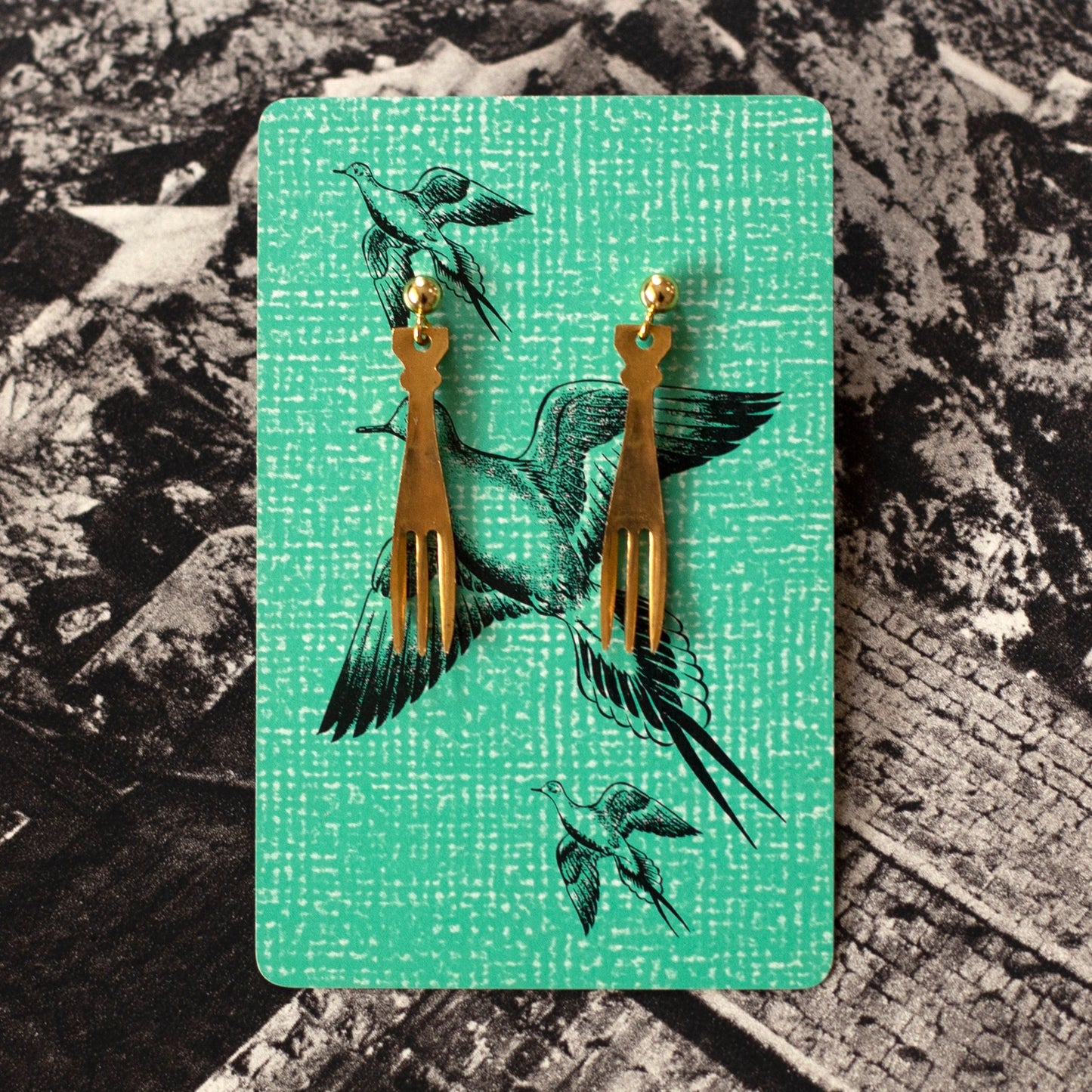 Vintage Brass Fork Charm Earrings