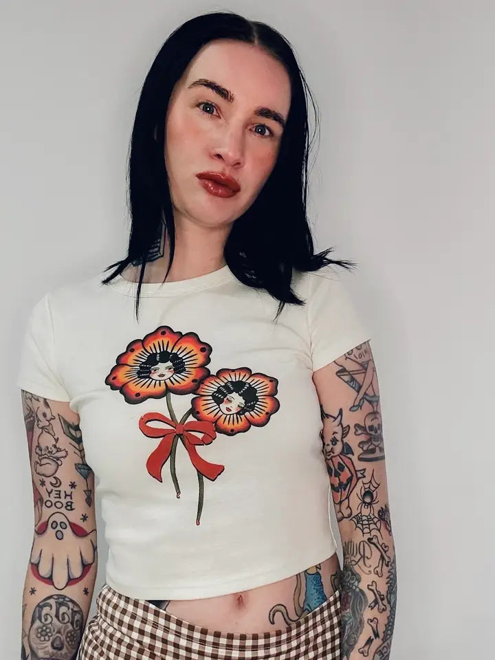 Blossom Sisters Cropped Baby Tee in Natural